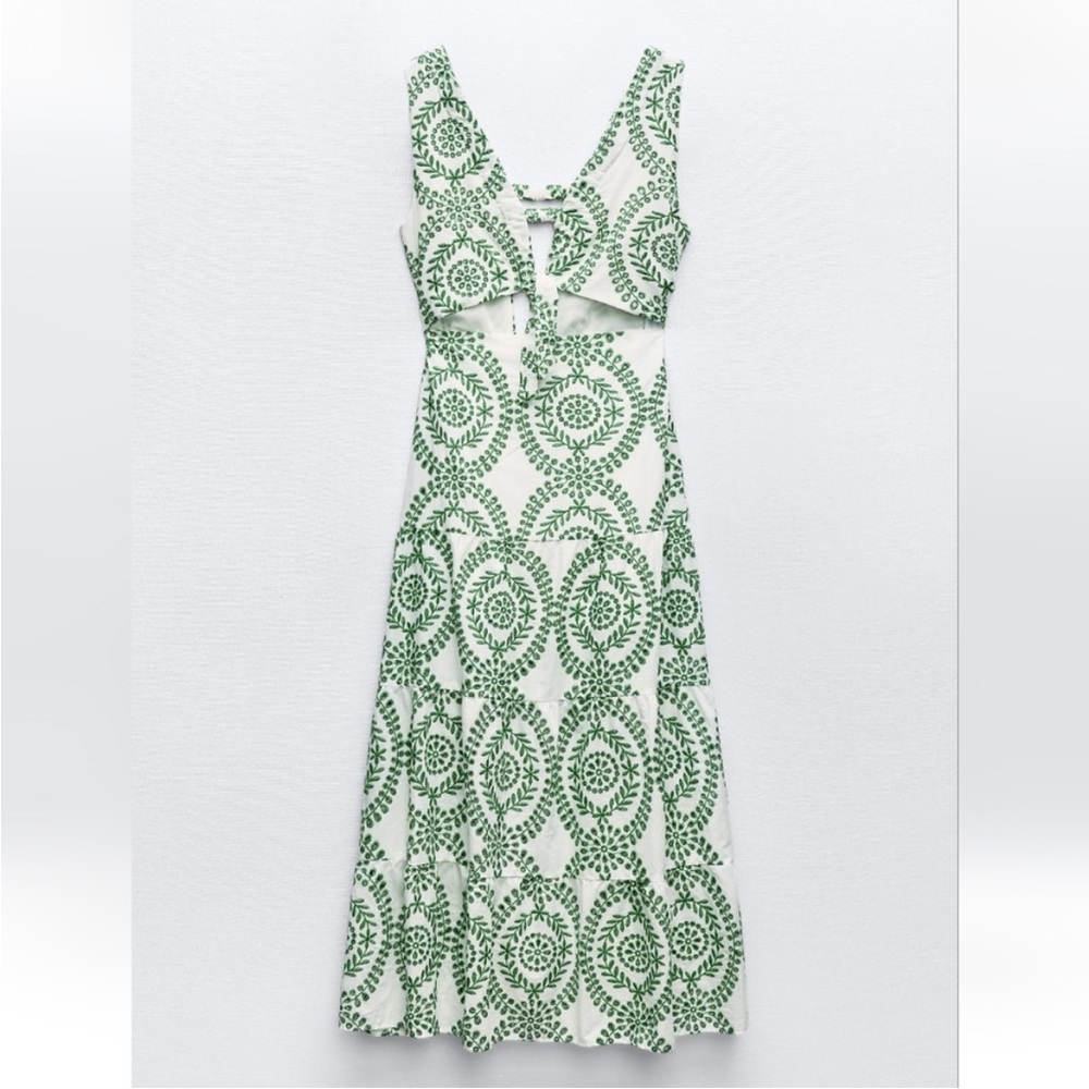 ZARA PERFORATED KNOTTED EMBROIDERED DRESS - Picture 9 of 11